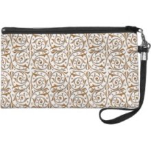 Gold over White Swirling Vines Pattern Wristlet Clutch