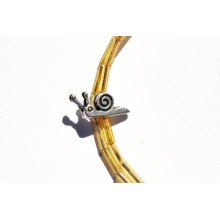 Gold snail: cute silver snail gold glass tube beads wrap bracelet. Free postage