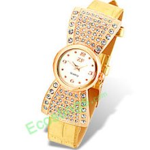 Golden Band Good Jewelry Rhinestones Lady's Watch