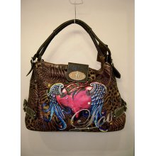 Gorgeous Brown Animal Print Heart Tattoo Design Hobo Style Handbag