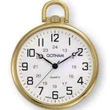 Gotham Men's Gold-Tone Ultra Thin Railroad Open Face Quartz Pocket