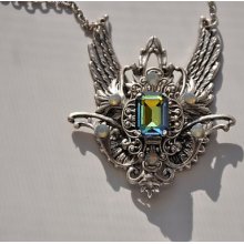 Gothic Victorian Necklace,Swarovski Crystal SAHARA Necklace,Antique Silver,Wing Necklace,Vintage Style Necklace,Ryder