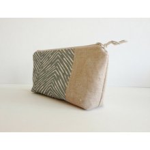 Gray chevron clutch, make up bag, cosmetic pouch, bridesmaid clutch, zippered pouch