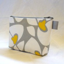 Gray White Yellow Floral Fabric Gadget Pouch Cosmetic Bag Zipper Pouch Makeup Bag Cotton Zip Pouch Premier Prints Helen MTO