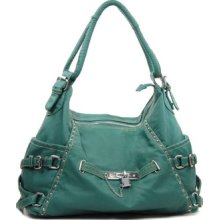 Green Blue Pockets Buckle Lock Inspired Designer Shoulder Handbag Bag Purse..