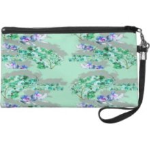 Green Floral Wristlet