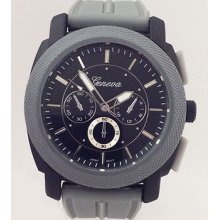 Grey Band Black Face Silicone Oversized Men's Geneva Watch