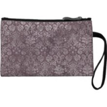 Grunge Vintage Damask in Dusky Eggplant Pink Wristlet Purses