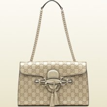 Gucci emily metallic guccissima leather shoulder bag