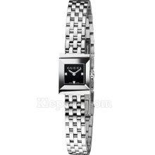 Gucci G-Frame Diamond & Satin Strap Watch - Black