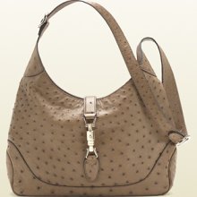 Gucci jackie beige ostrich shoulder bag