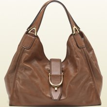 Gucci soft stirrup brown washed leather shoulder bag