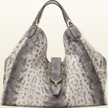 Gucci soft stirrup grey animalier karung printed leather shoulder bag