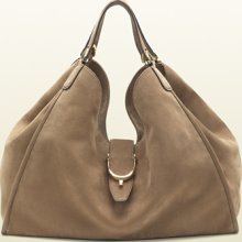Gucci soft stirrup light brown nubuck leather shoulder bag