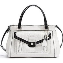 Guess $118 Anafi Satchel Handbag Purse Phyton Embossed White & Black