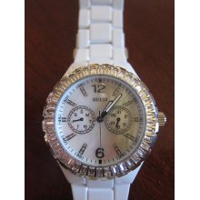 Guess G13552l White Enamel Crystal Stainless Steel Bracelet Watch