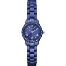 GUESS Ladies Mini Analog Blue Quartz Watch Alunimum Bracelet Crystals W80074L2