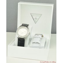 Guess Ladies Watch White Black Leather Boxed U10623l2 Usa