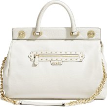 GUESS Large Textured Leather Satchel, MILK