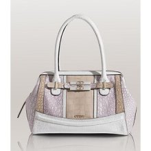 Guess Matriolina Satchel Handbag Purse Croco Pink White Multi Color