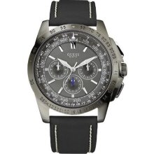 Guess Men's U14501G2 Black Leather Quartz Watch with Black Dial