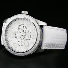 Guess Men's Watch Punch Sport White Leather Waterpro U10645g2 Montre