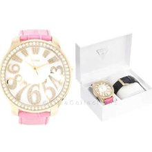 Guess Oversize Gold Lady Watch Pink Black Strap Box