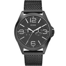 Guess Watch, Mens Black Ion-Plated Stainless Steel Mesh Bracelet 49mm