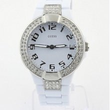 Guess White Crystal Watch U95198l1 Womens White Band