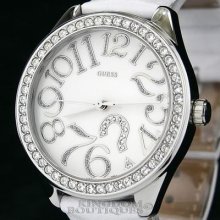 Guess Womens Watch ?mark Steel White Leather Swarovski G75960l Montre