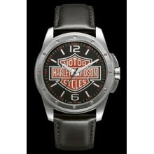 Harley Davidson Men`s Black Leather Strap Watch W/ Black Dial