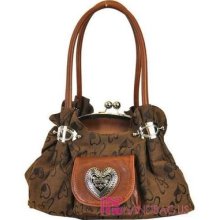 Heart & Love 3 Compartment Fashion Clutch Pocket Satchel Purse Bag Handbag Brown