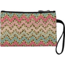 Hipster Green Pink Brown Animal Print Aztec Wristlet Clutch