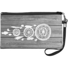 Hipster vintage white dreamcatcher on gray wood Wristlets