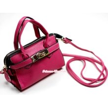 Hot Pink Leather Metal Buckle Girl Handbag Kid Tote Shoulder Bag Children Purse