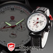 Hot Shark Military Mens White Dial Quartz Analog Leather Sport Watch