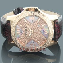 Ice Time Mens Diamond Watch 0.10ct Rose Gold Tone / Yellow Stones Paved Dial