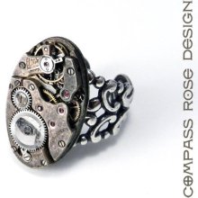 Industrial Steampunk Ring - Silver Clockwork - Antique Bedford Watch Movement - Sturdy Silver Plated Adjustable Ring