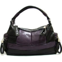 Io Pelle Italian Made Natural Purple & Black Leather Designer Shoulder Hobo Bag