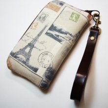 Iphone 5 Case /Sleeve / padded zipper pounch with leather Key Chain Wristlet