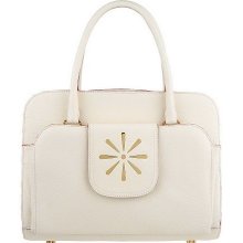 Isaac Mizrahi Live! Pebble Leather Logo Tab Satchel - Antique White - One Size