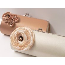 Ivory & Champagne Bridal Clutch or Bridesmaid Clutch - Kisslock Snap Petite Bouquet Clutch - Gold Champagne Ivory Silver Cream -