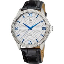 Joshua & Sons Watches Men's Sparkling Silver Dial Black Leather Black