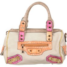 Journee Collection Women's Rivet Detail Colorblock Satchel Handbag (Ivory)