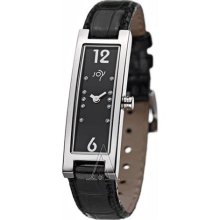 Joy Women's Rectangulares Tamano Black Leather Diamond Watch