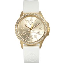 Juicy Couture 'Jetsetter' Silicone Strap Watch White/ Gold