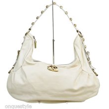 Just Cavalli Cream Leather Studded Hobo Handbag