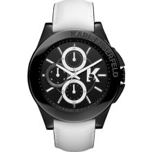 KARL LAGERFELD 'Energy' Chronograph Leather Watch, 44mm White/ Black