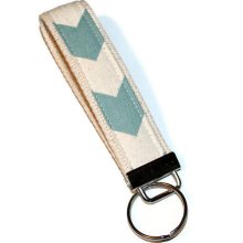 Key FOB / KeyChain / Wristlet - Blue Natural Chevron - Zig Zag