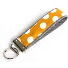 Key Fob-Yellow and Gray Polka Dot